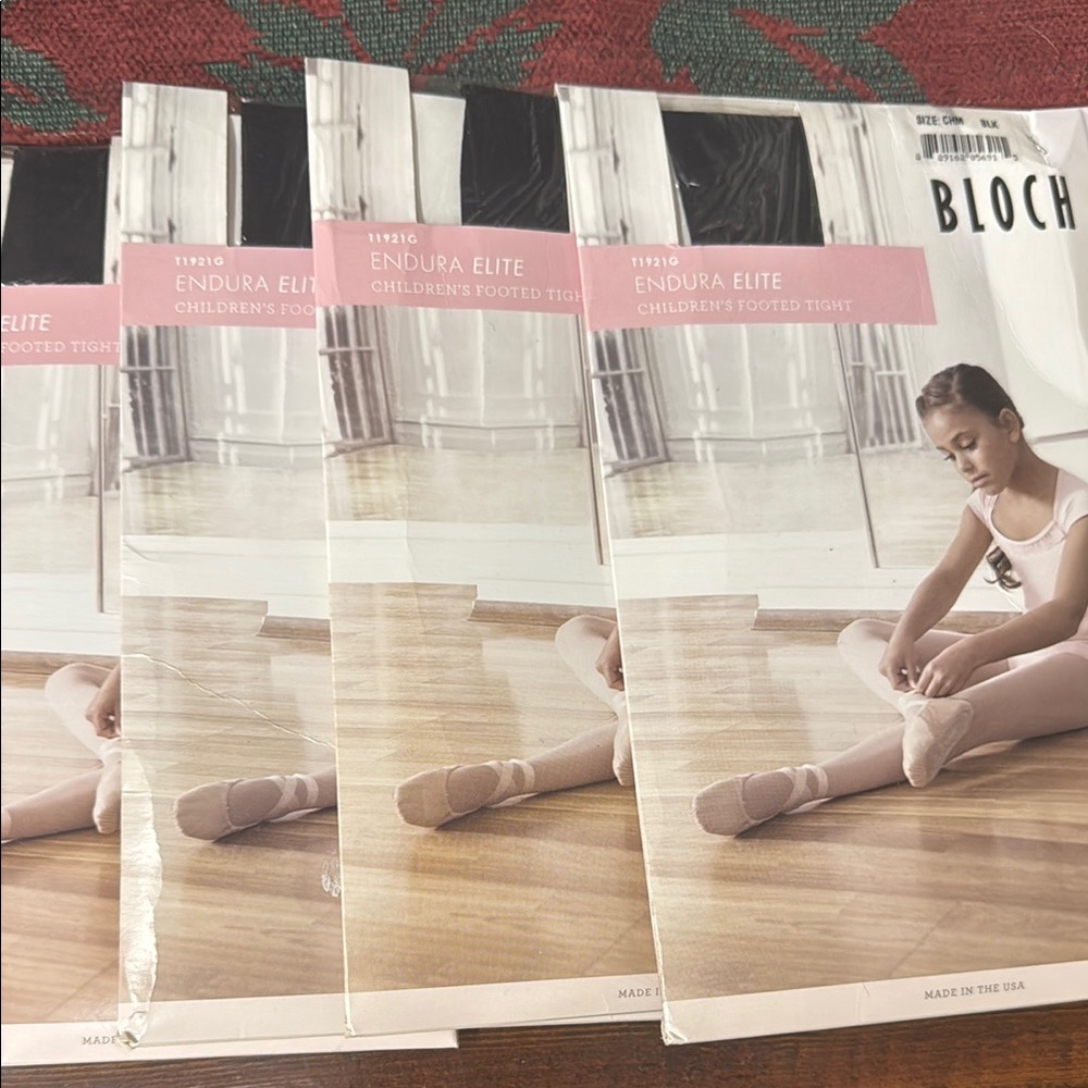 Bloch Endura Elite Children's Footed Tights in Black. 4 new pairs CHM